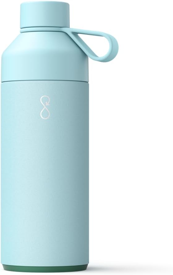 Picture of a light blue reusable water bottle which is an invaluable beach cleanup supply